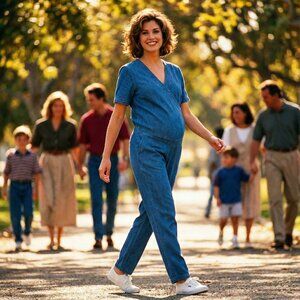 GAP Maternity Women M Blue Denim Chambray Jumpsuit NWT Soft Casual Classic Prep